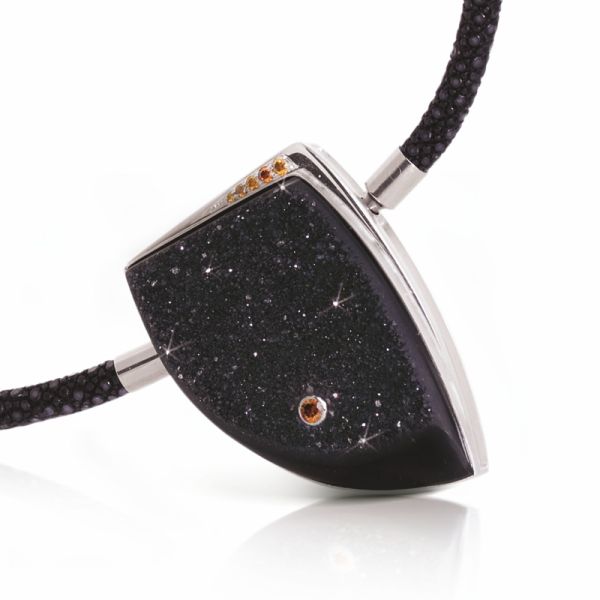 68330-00 Wechselschließe Weißgold, Onix, 5 cognacfarbene Brillanten