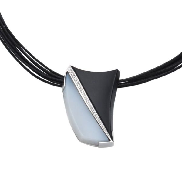 71054-00 Collier Weißgold, Achat, Onix, 29 Brillanten