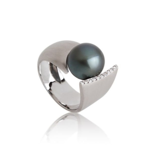 74145-00 Ring Weißgold, Tahitiperle, 10 Brillanten