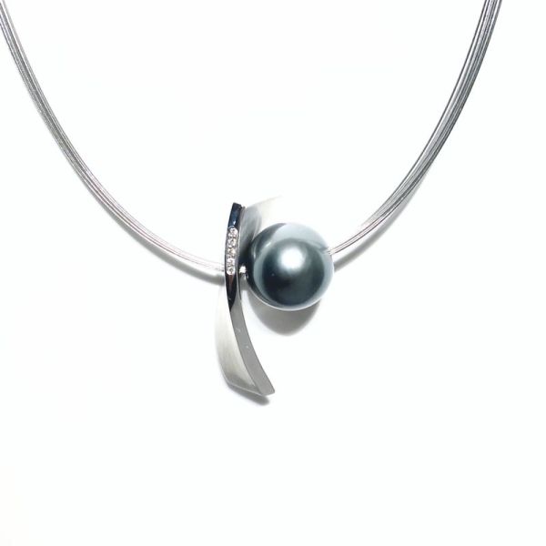 83939-03 Collier Weißgold, Tahitiperle, 5 Brillanten